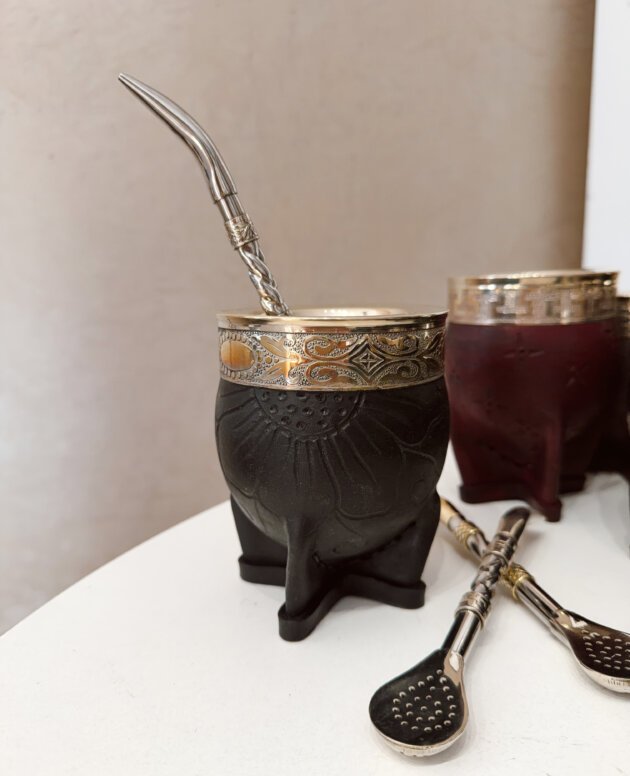 MATE IMPERIAL CALABAZA CUERO REPUJADO ALPACA NEGRO