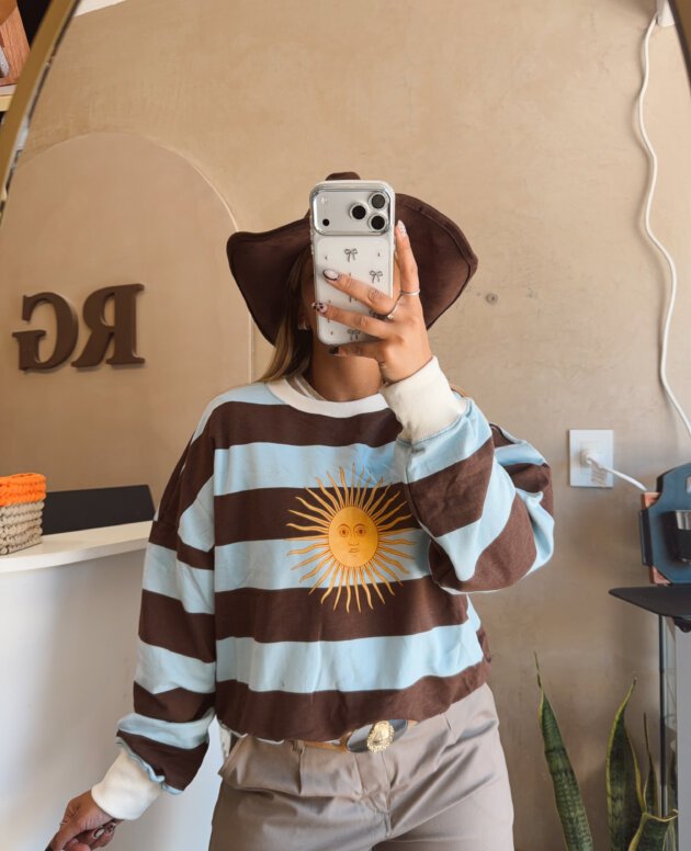 BUZO SOL RUSTICO MARRON-CELESTE