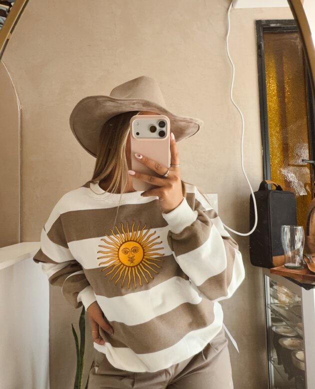 BUZO ALGODON RUSTICO BORDADO BEIGE