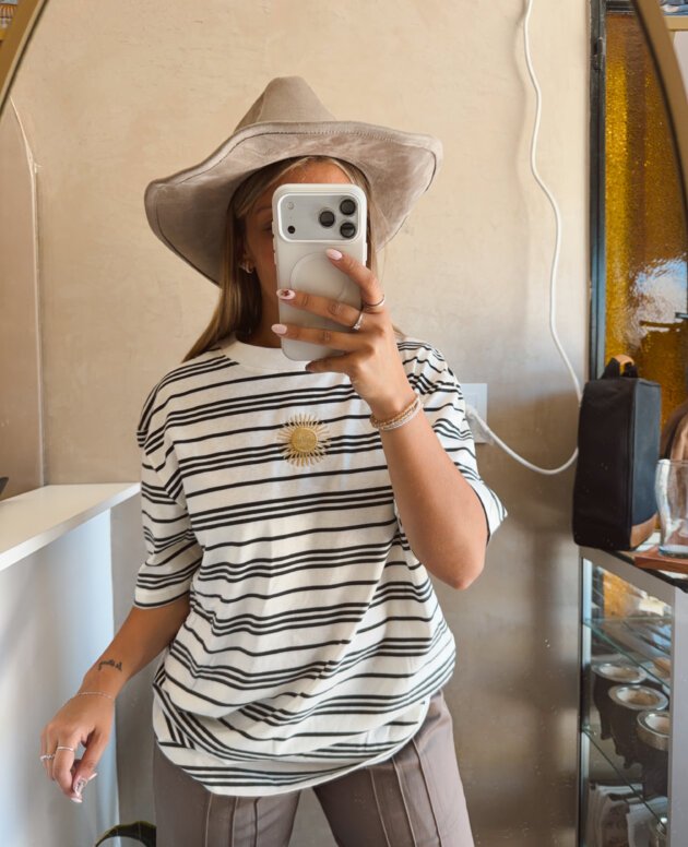 REMERON RAYADO BORDADO NEGRO