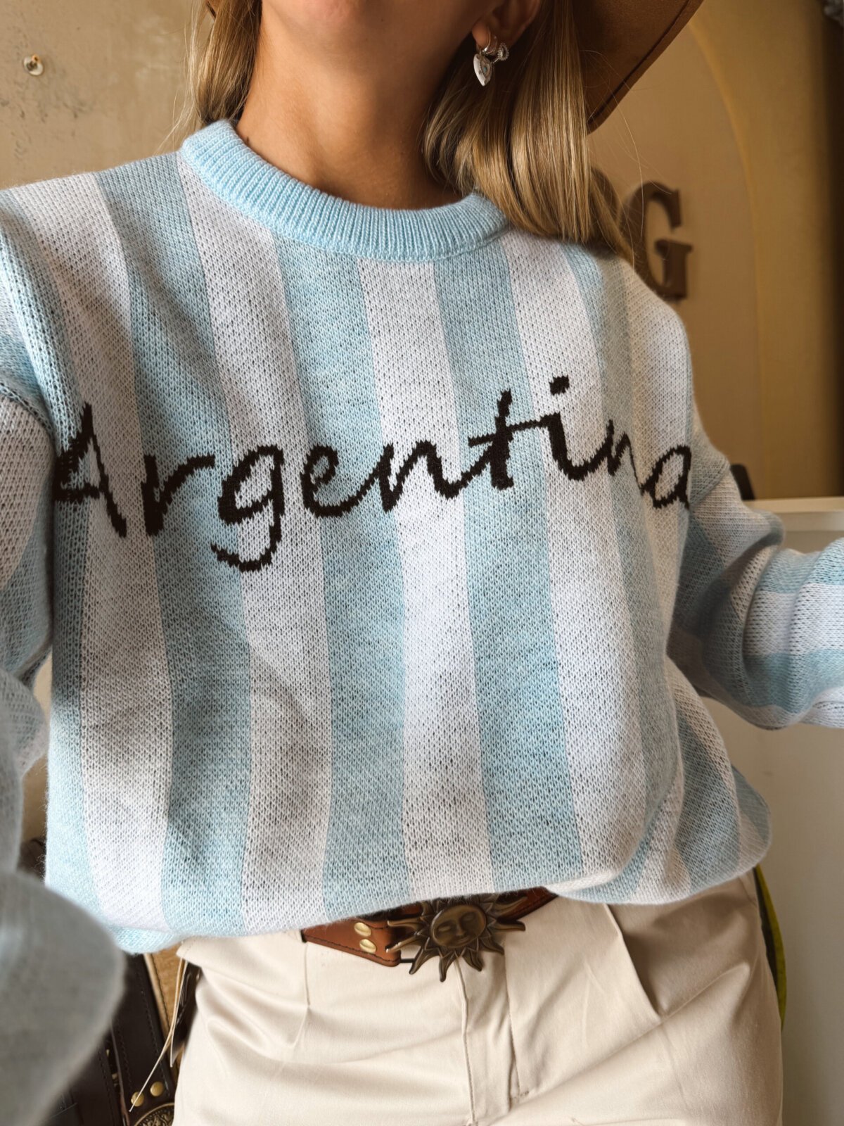 SWEATER ARGENTINA CELESTE Y BLANCO