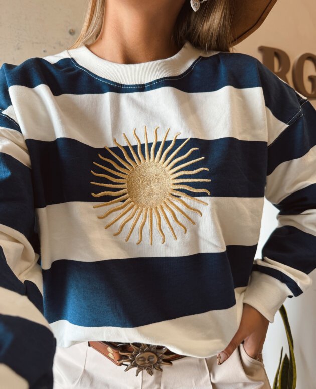 BUZO RAYADO SOL DE MAYO BORDADO AZUL