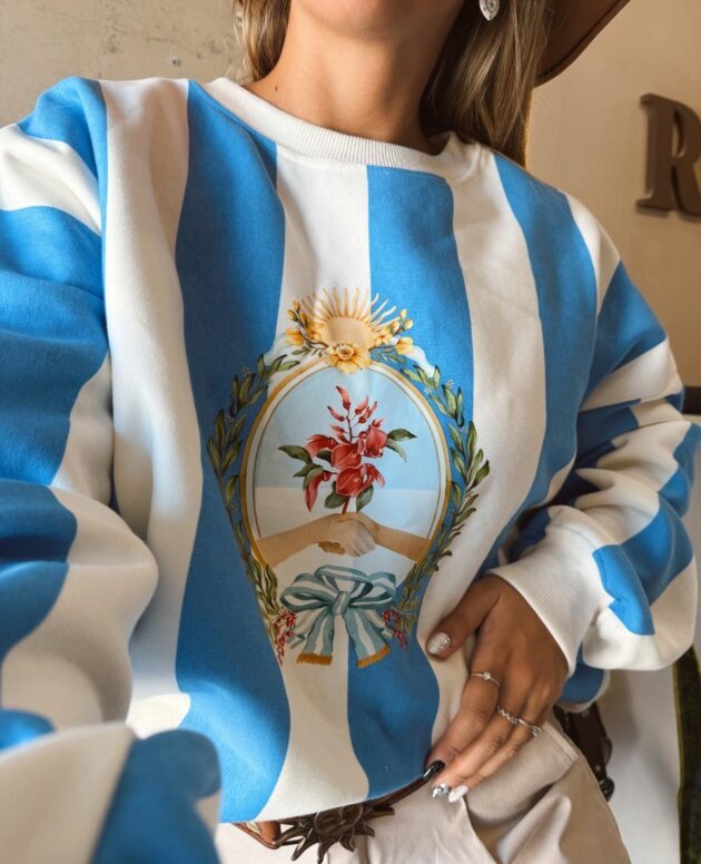 BUZO RAYADO CELESTE Y CREMA CEIBO FRIZA