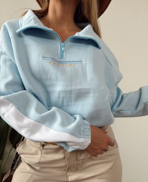 BUZO ARGENTINA CON CIERRE FRISA CELESTE