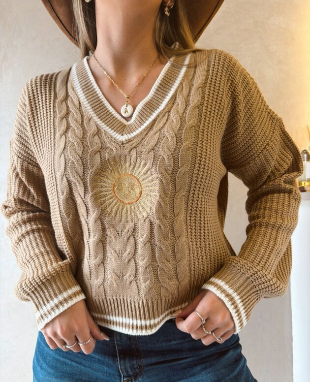 SWEATER CUELLO V CAMEL