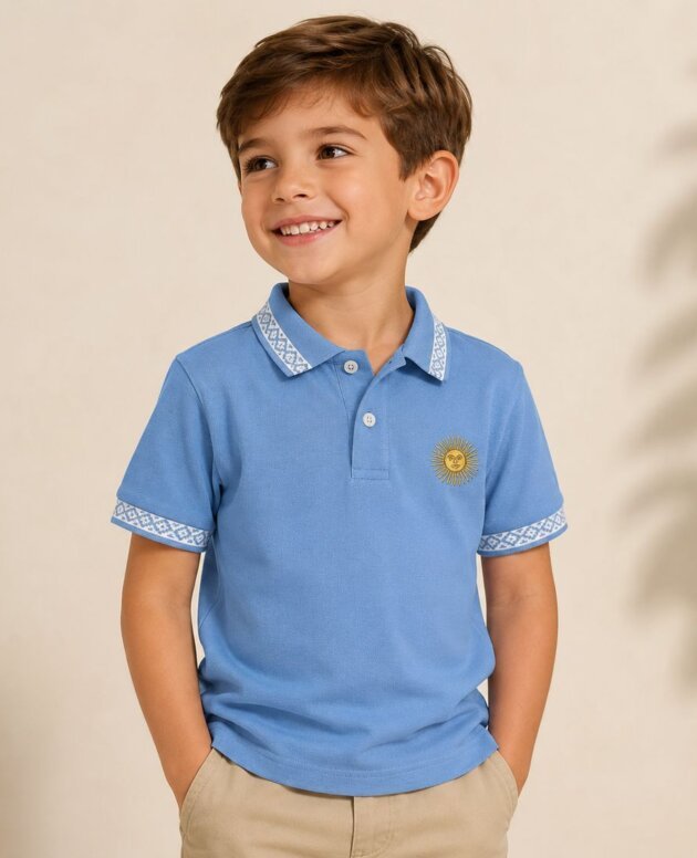 CHOMBA CELESTE SOL BORDADO NIÑO
