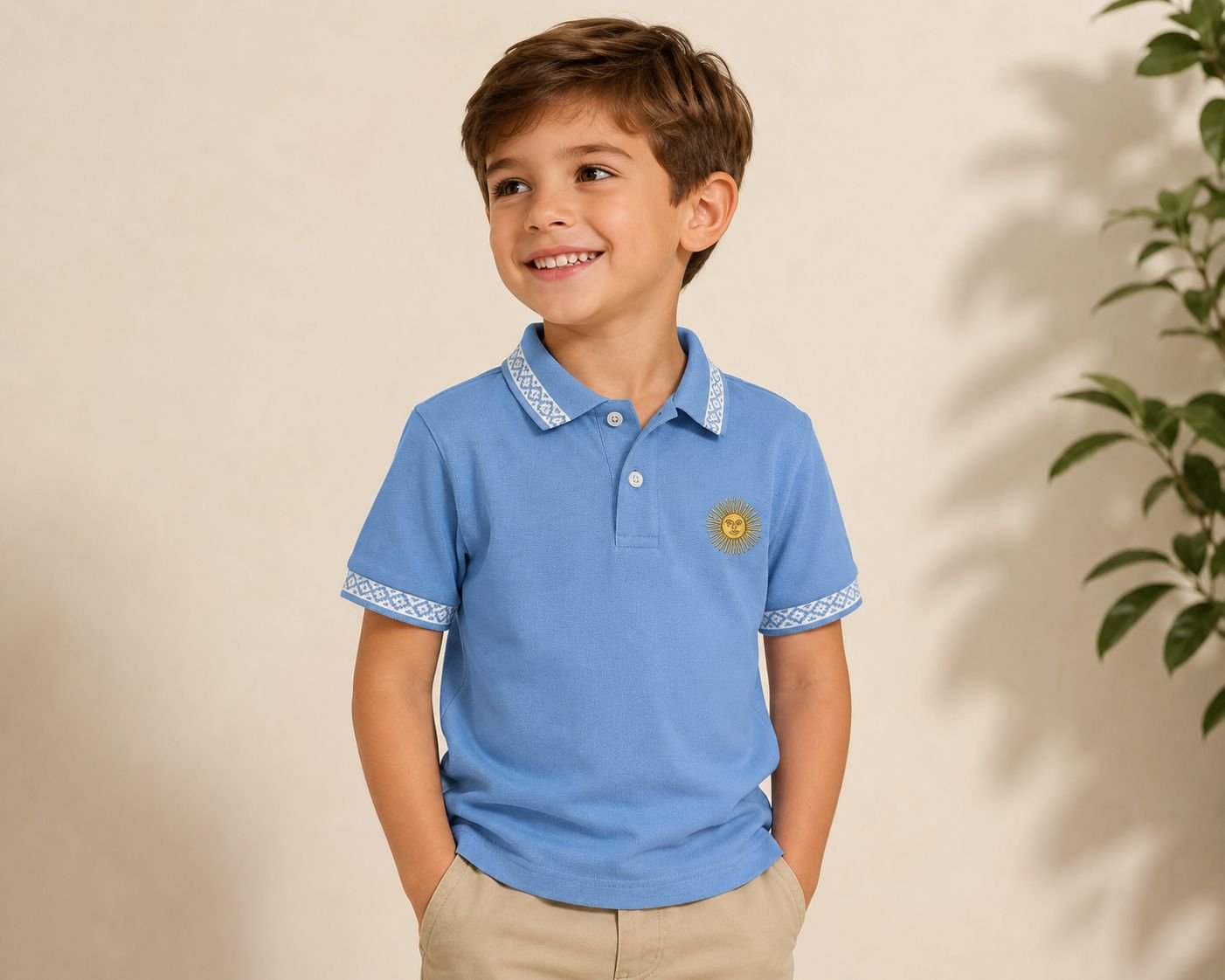 CHOMBA CELESTE SOL BORDADO NIÑO