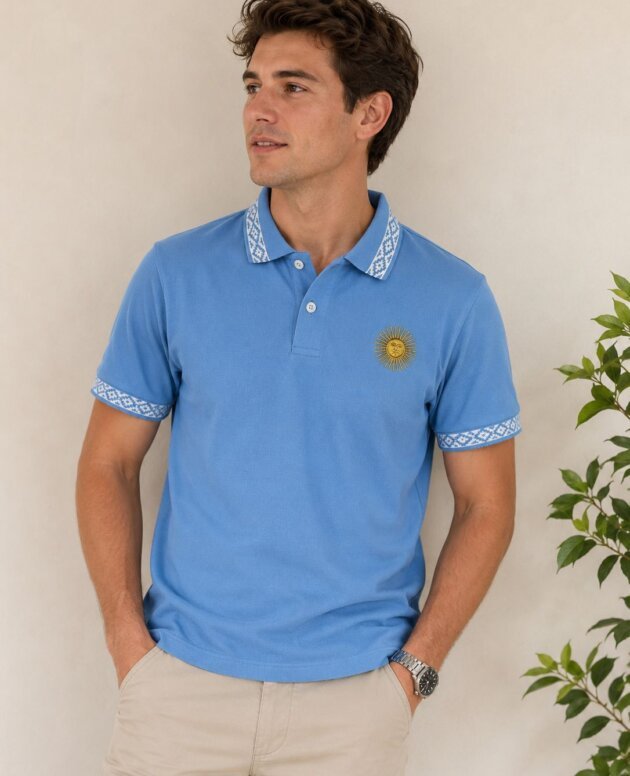 CHOMBA CELESTE SOL BORDADO HOMBRE