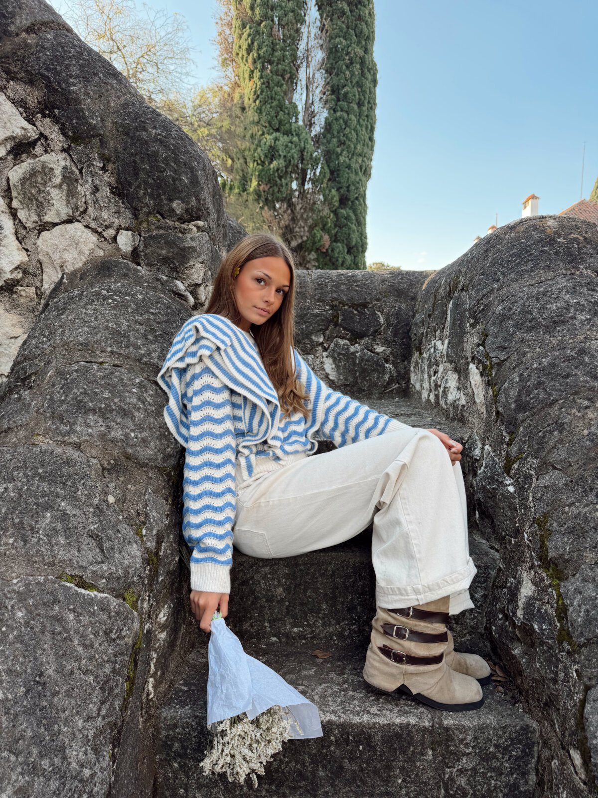 SWEATER VOLADO CELESTE Y BLANCO - Image 5