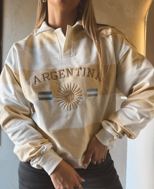BUZO ARGENTINA BANDERITAS ROSA Y AMARILLO PROMO