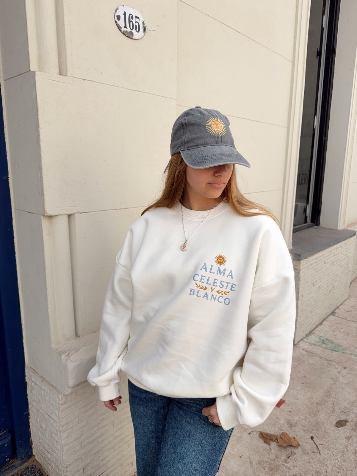 BUZO ALMA CELESTE Y BLANCO FRISA