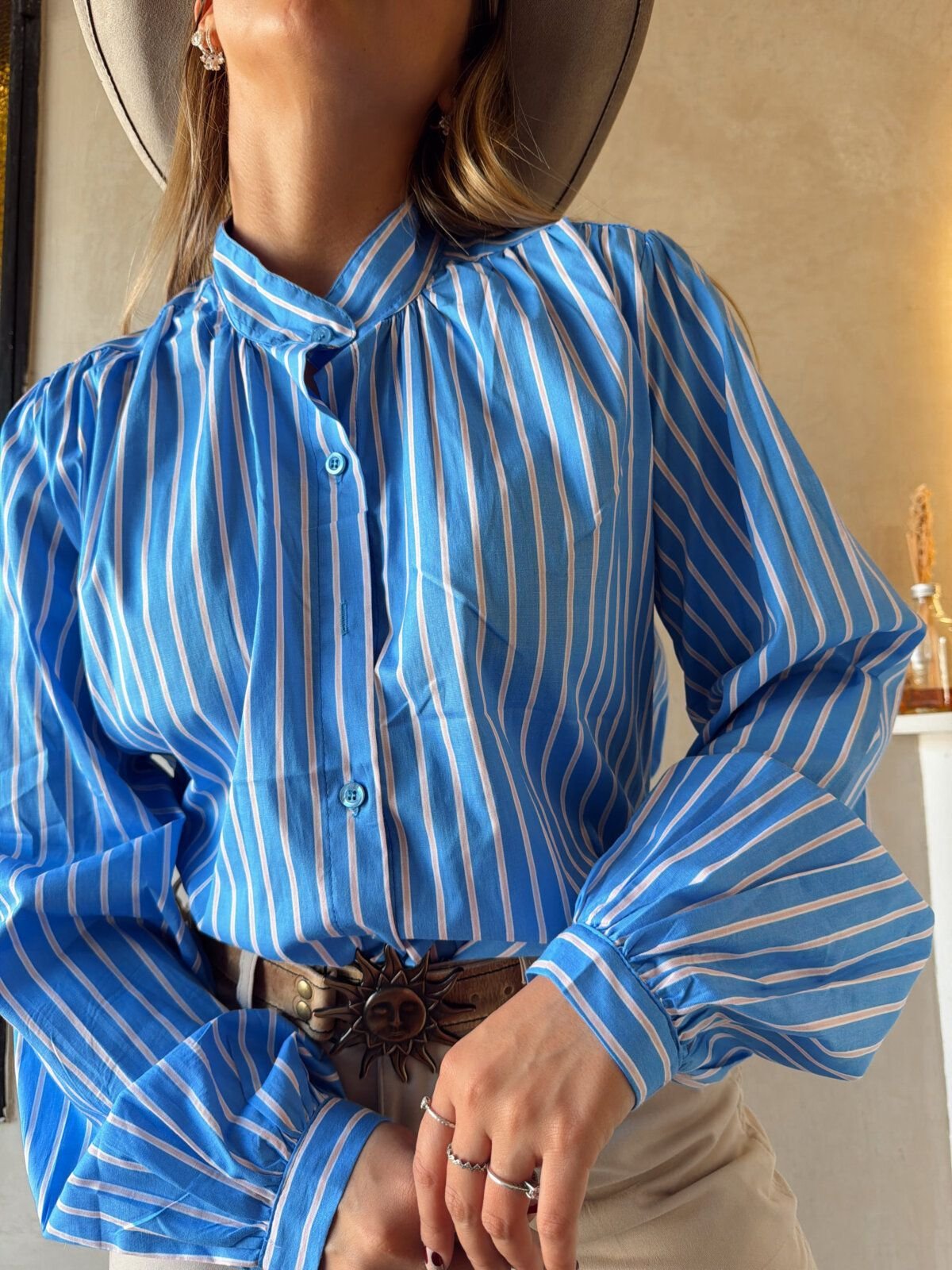 CAMISA RAYADA CUELLO MAO AZUL - Image 2