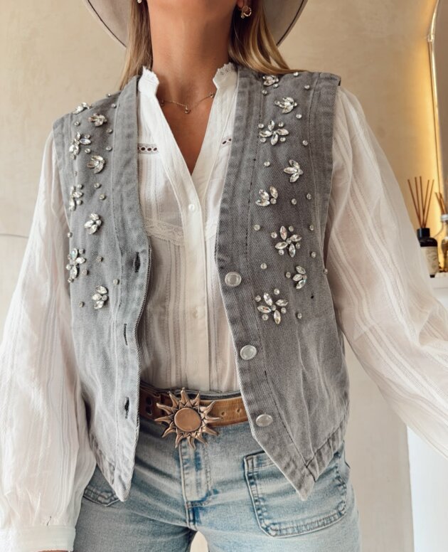 CHALECO DENIM CON PIEDRAS